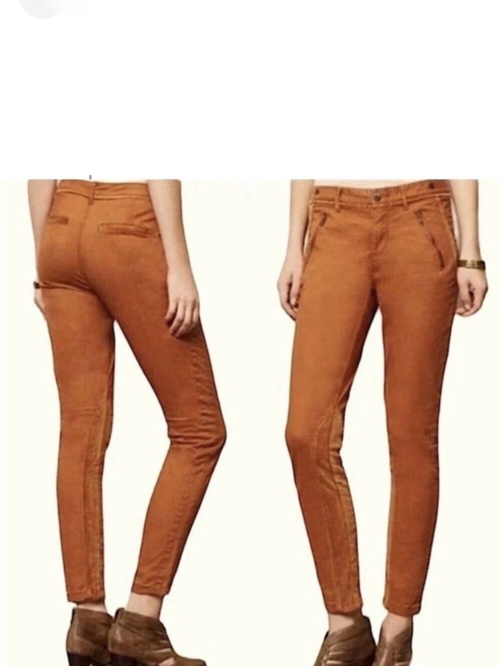 Anthropologie Pilcro Pants Sz 6 Petite Orange Rust Equestrian Velvet Trim